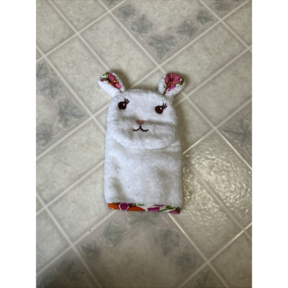 Vera Bradley Bath Mitt LILLI BELL Baby Girl Embroidered Rabbit Face White Pink